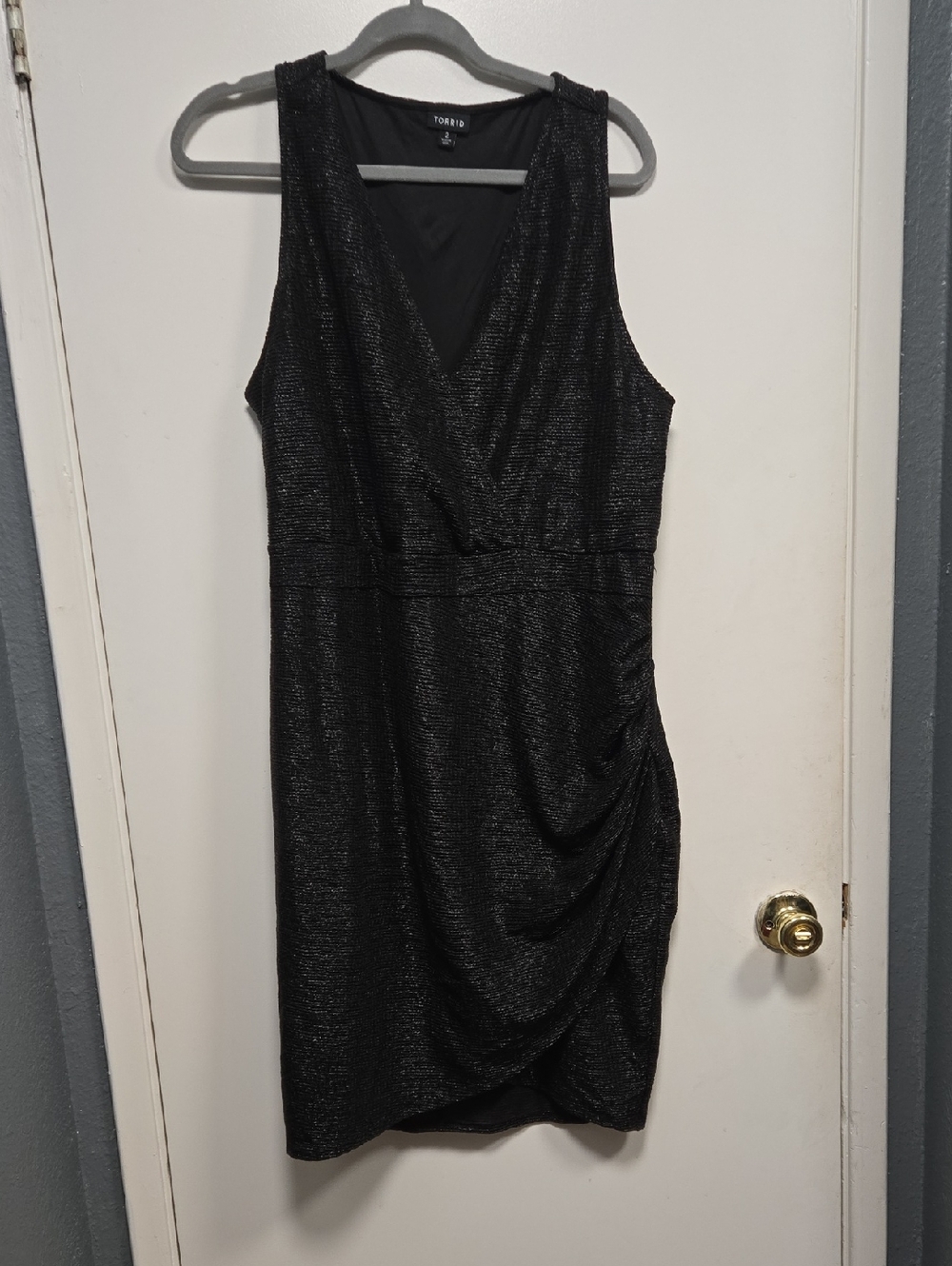 torrid Black Sleeveless V-Neck Midi Dress with Draped Skirt